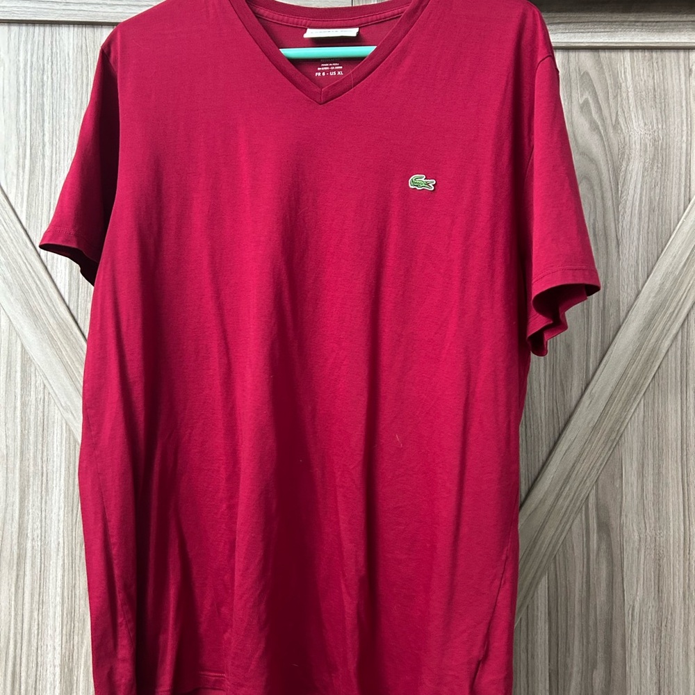 Lacoste Men's Deep Red V-Neck Tee